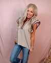 Savannah Striped Ruffle Sleeved Contrast Blouse - Brown