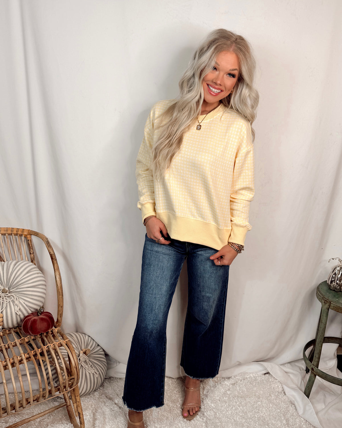 Lemon Drop Gingham Knit Pullover
