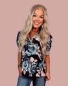 Midnight Floral Print & Striped Contrast Detail Blouse