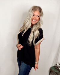 Casual Charm Half Zip Scalloped Knit Top - Black