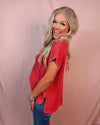 Main Character Mock Neck Knit Top - Red