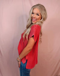 Main Character Mock Neck Knit Top - Red