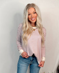 Lavender Latte Crew Neck Striped Knit Sweater