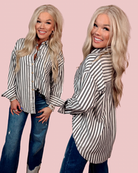 Linear Muse Striped Button Down Top - Black