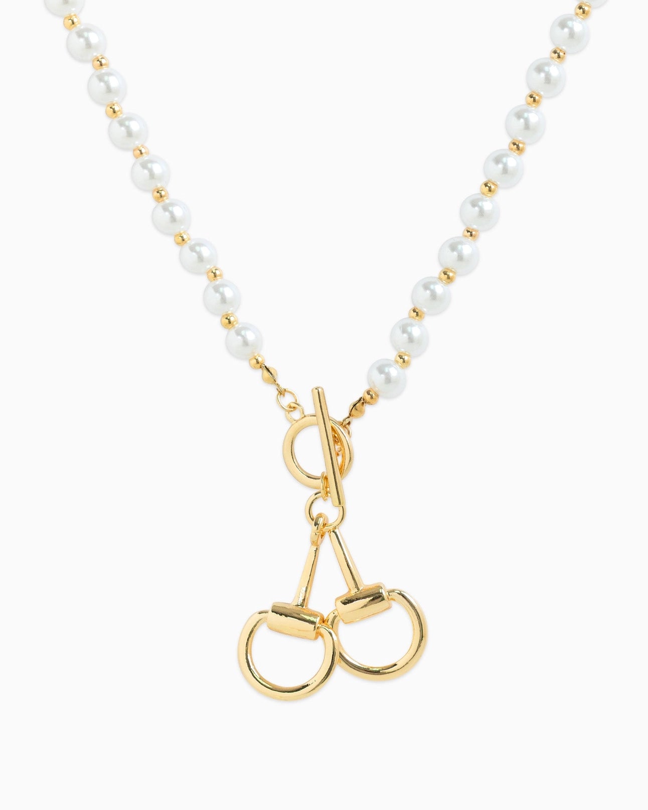 Pearl Beaded Double Horesbit Toggle 16" Necklace