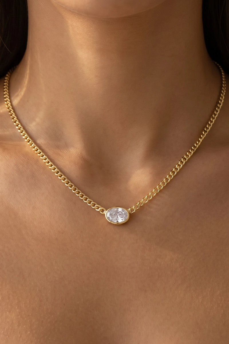 Corey CZ 14K Gold Dipped Oval Solitaire Necklace