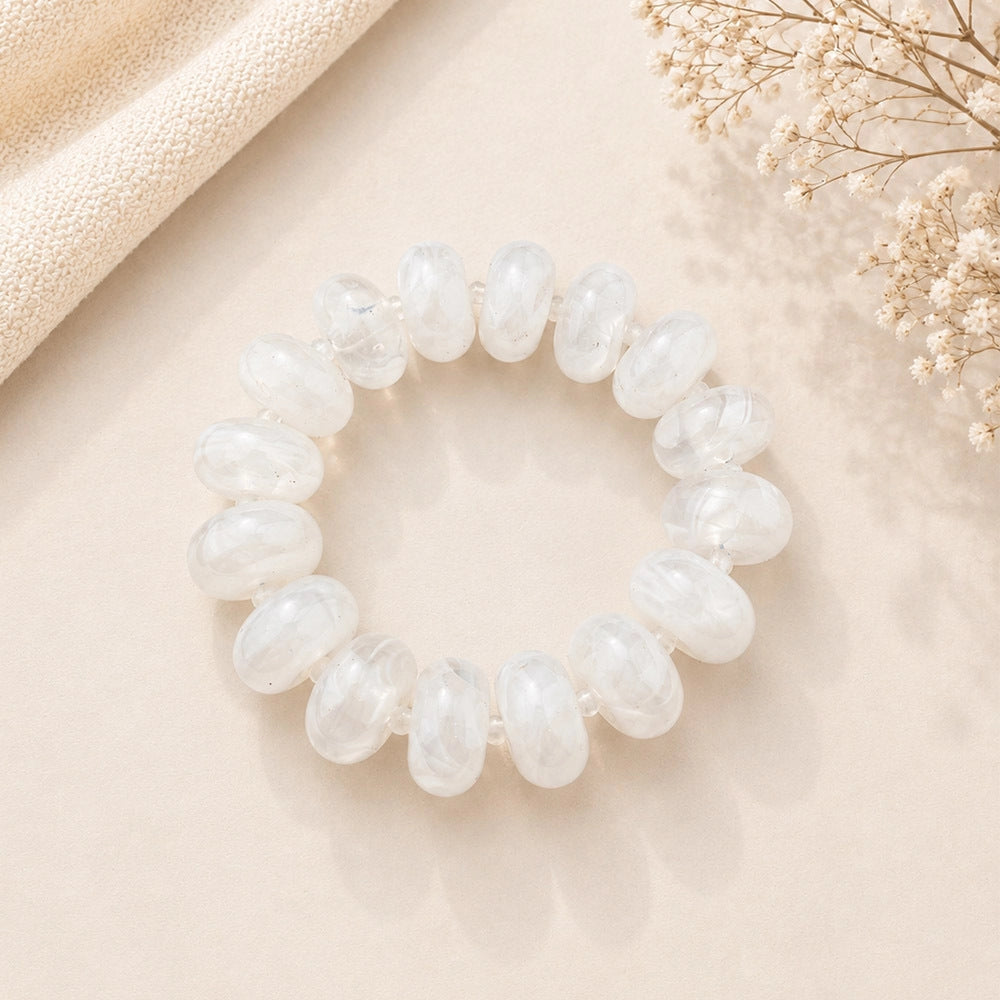 Ivory Acrylic Rondelle Beaded Stretch Bracelet