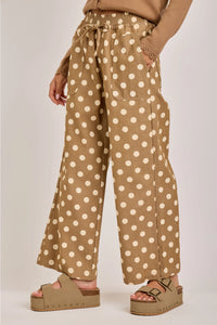 Relaxed Wide Leg Polka Dot Drawstring Pants