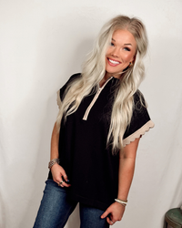 Casual Charm Half Zip Scalloped Knit Top - Black