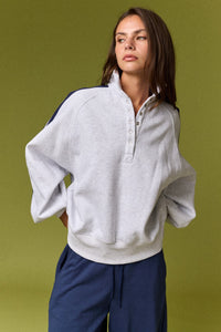 Varsity Grey Collared Contrast Stiped Pullover Sweatshirt