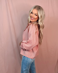 Fine Line Striped Button Down Top - Red