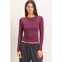 Comfortably Cool Everyday Crew Neck Long Sleeve Top in Maroon