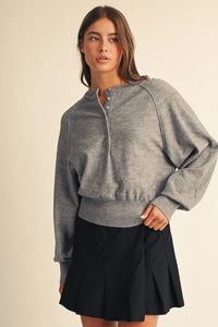 Comfy Classic Knit Henley Sweater - Heather Gray