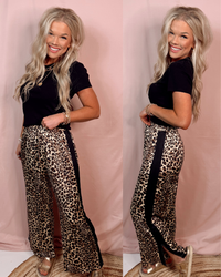 Sahara Side Stripe Slit Animal Printed Drawstring Pants