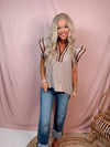 Savannah Striped Ruffle Sleeved Contrast Blouse - Brown