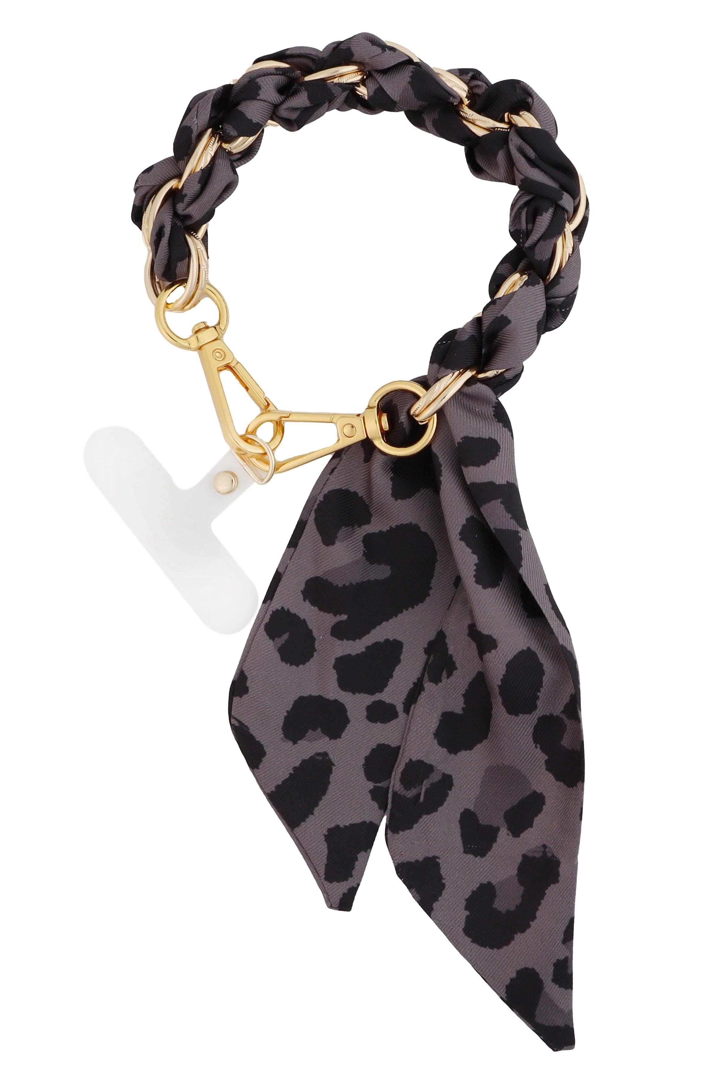 The Signature Essential All-In-One Gold Chain Scarf Accessory - Smoky Grey Leopard