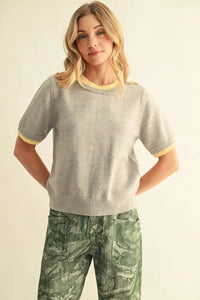 Sunshine On A Cloudy Day Contrast Trim Knit Top