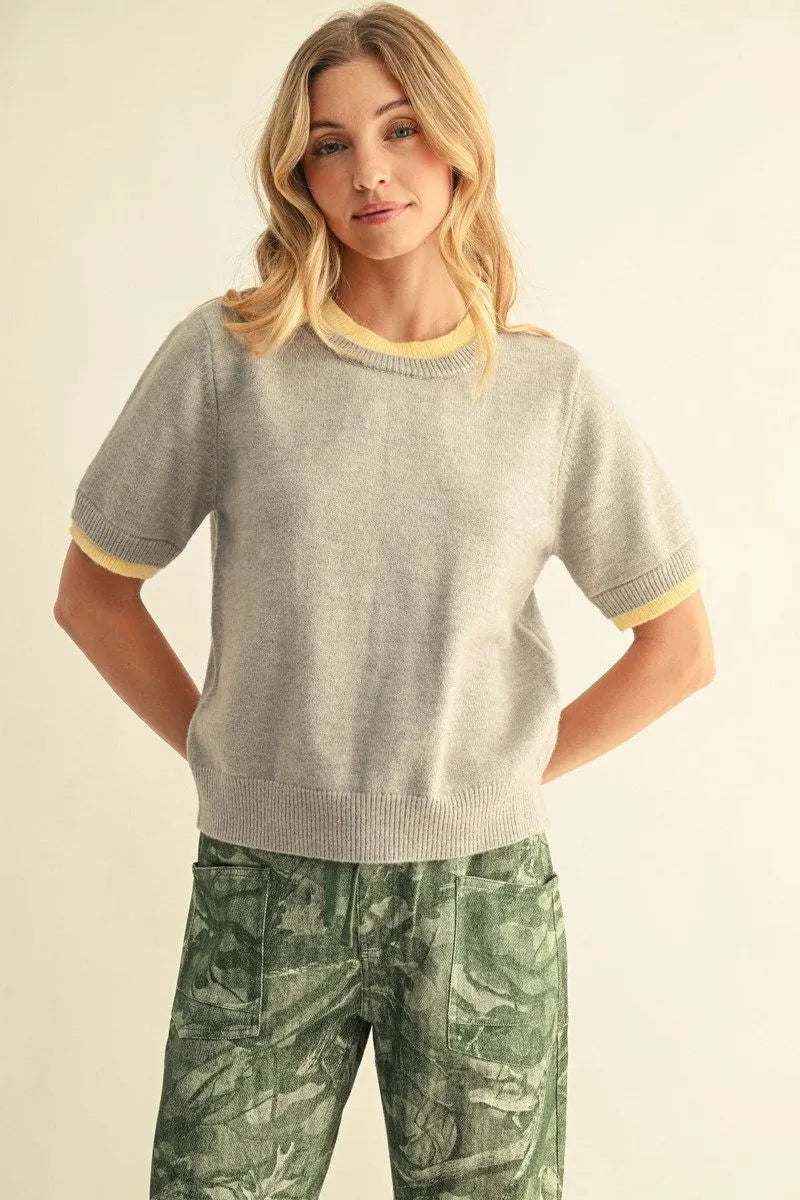 Sunshine On A Cloudy Day Contrast Trim Knit Top