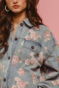 Vintage Vines Floral Print Denim Shacket