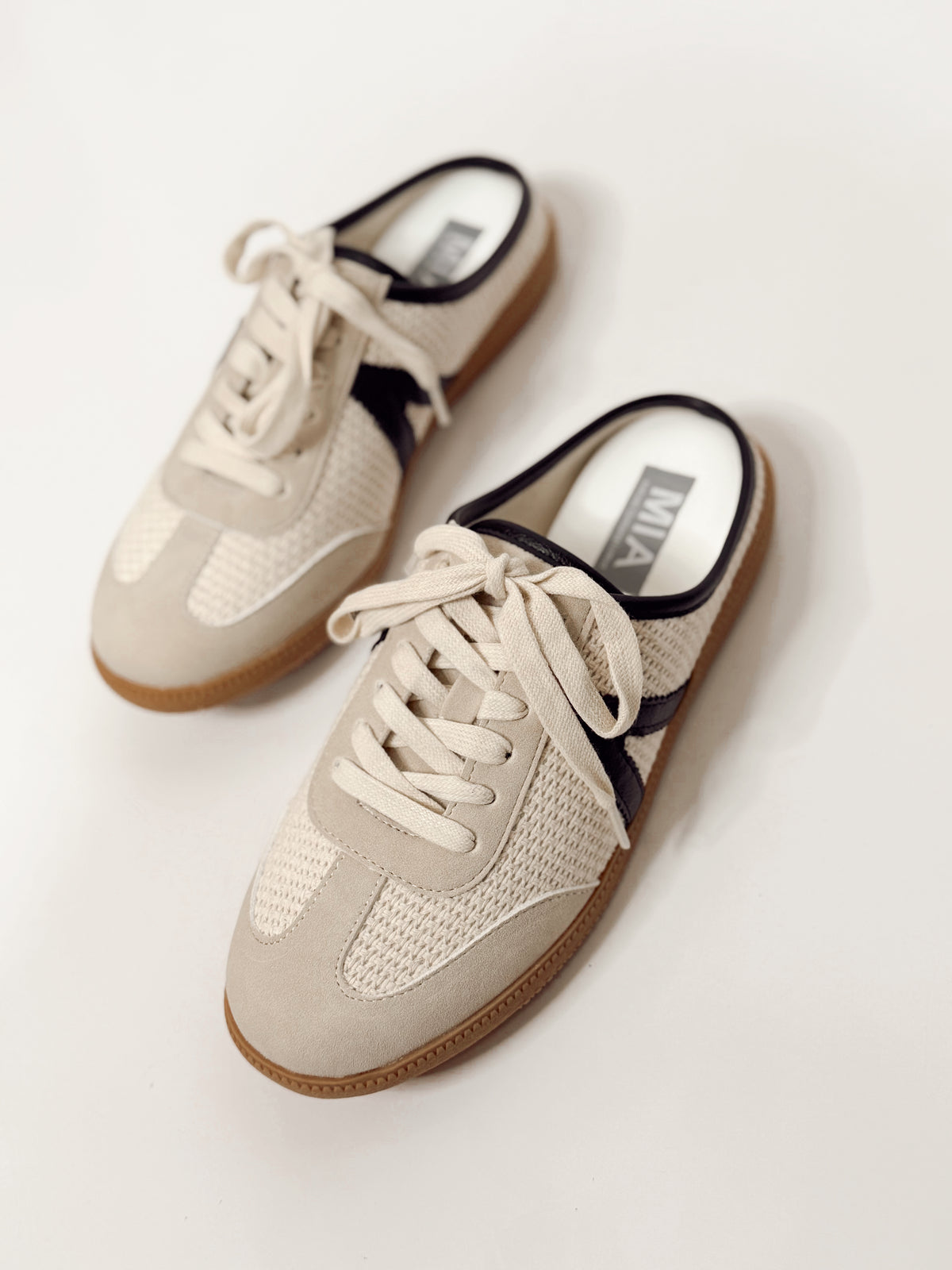 MIA Baron Off White + Black Slip On Mule Sneakers