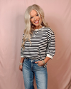 Boardwalk Breeze 3/4 Sleeve Striped Top - Black & White