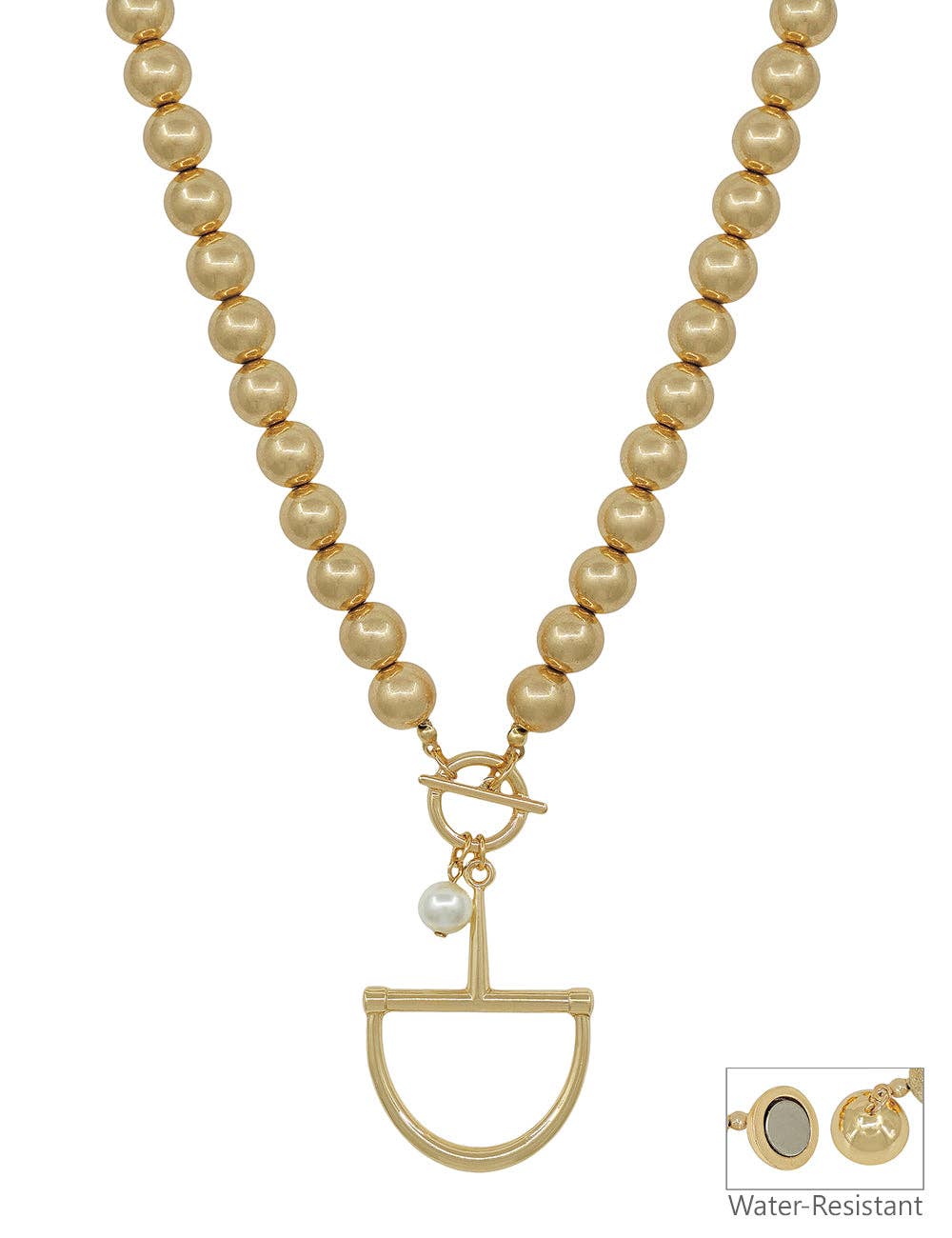 Regal Rodeo Water Resistant Gold Beaded Horse Bit Pearl Charm 16"-18" Necklace