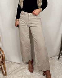 Lady May Lace Embroidered Hem Crop Jeans