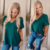 Charmer V-Neck Puff Sleeve Blouse- Hunter Green