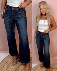 Downtown Dark Wash Tummy Control High Rise Wide Leg Jeans