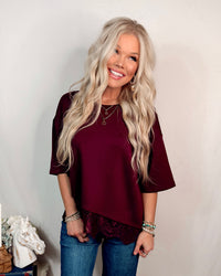 Legacy & Lace Scallop Detailed Blouse in Maroon