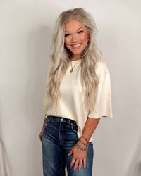 Basic Babe Loose Fit Crew Neck Short Sleeve Top - Cream
