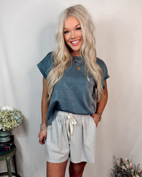 Sandbar Striped Drawstring Shorts - Sky Blue