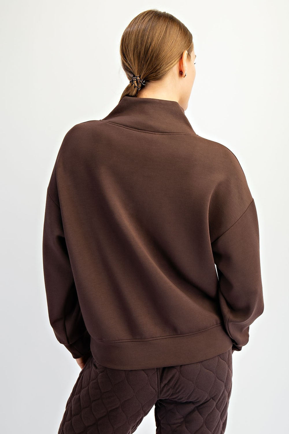 Cocoa Club Essential Luxe Basic Half Zip Pullover - Espresso