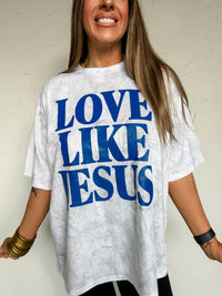 LOVE LIKE JESUS Oversized Blue + Camo Graphic Tee