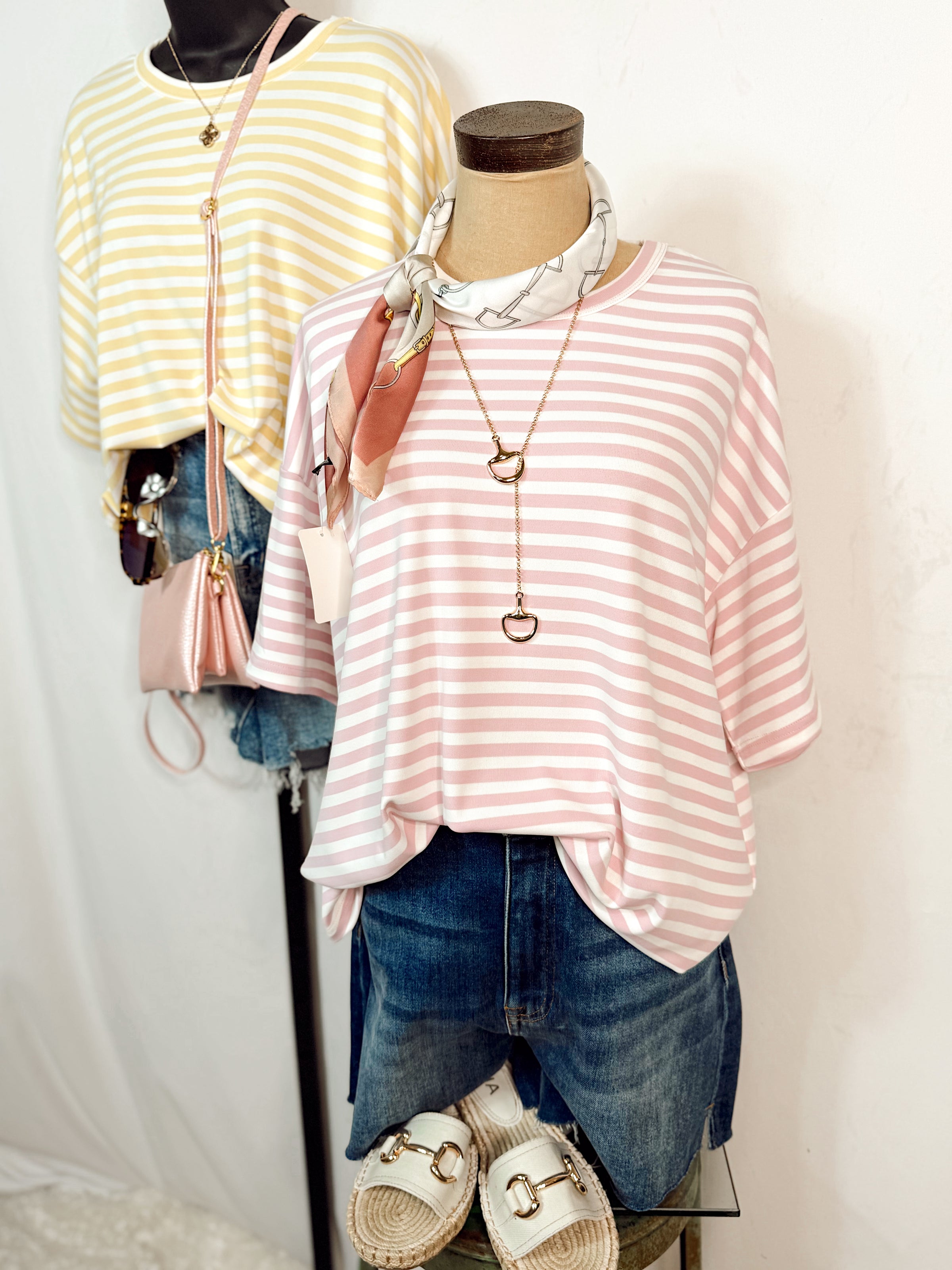Lemon Drop Oversized Striped Super Soft Top -- PINK