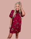Merlot & Magnolias Floral Printed Bubble Sleeves Dress