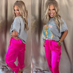 Power Moves Satin Cargo Joggers- Hot Pink