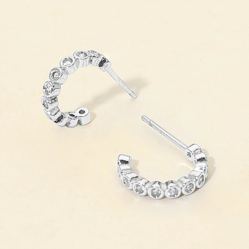 14K Gold Dipped Cubic Zirconia Stone Bezel Around Hoop Earrings
