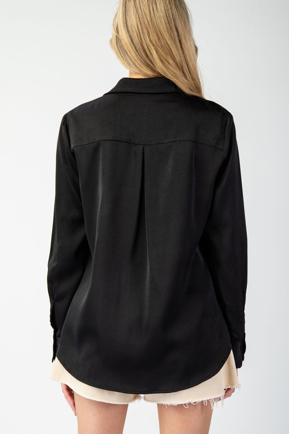 Stylish, Sleek & Satin Staple Everyday Button Up Blouse - Black