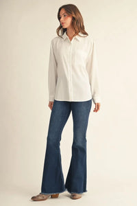 Polished Perfection Long Sleeve Button Up Top - Off White