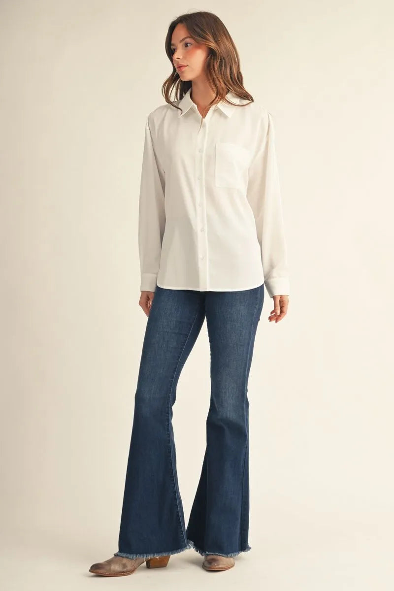 Polished Perfection Long Sleeve Button Up Top - Off White