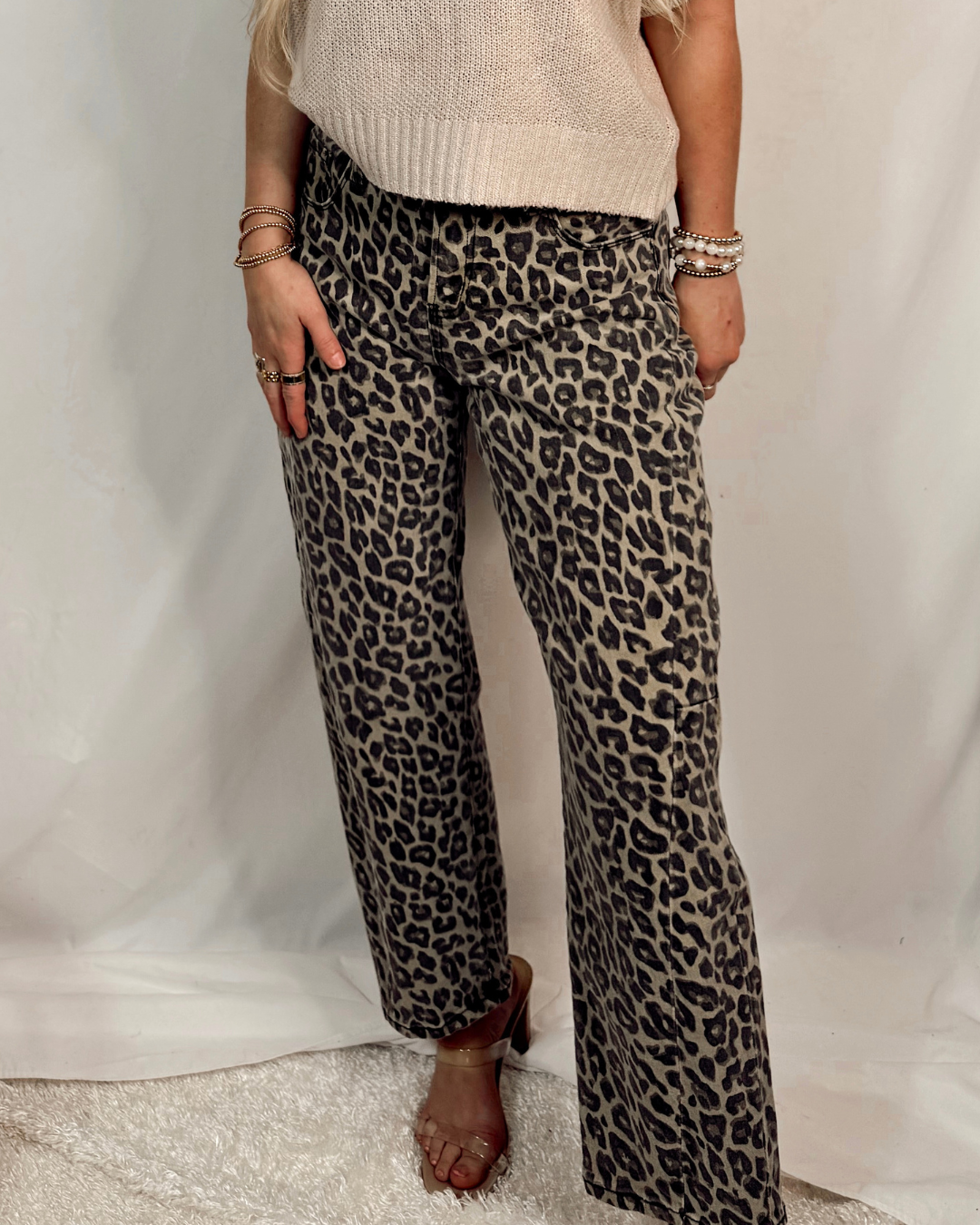 Catwalk High Rise Barrel Jeans - Leopard