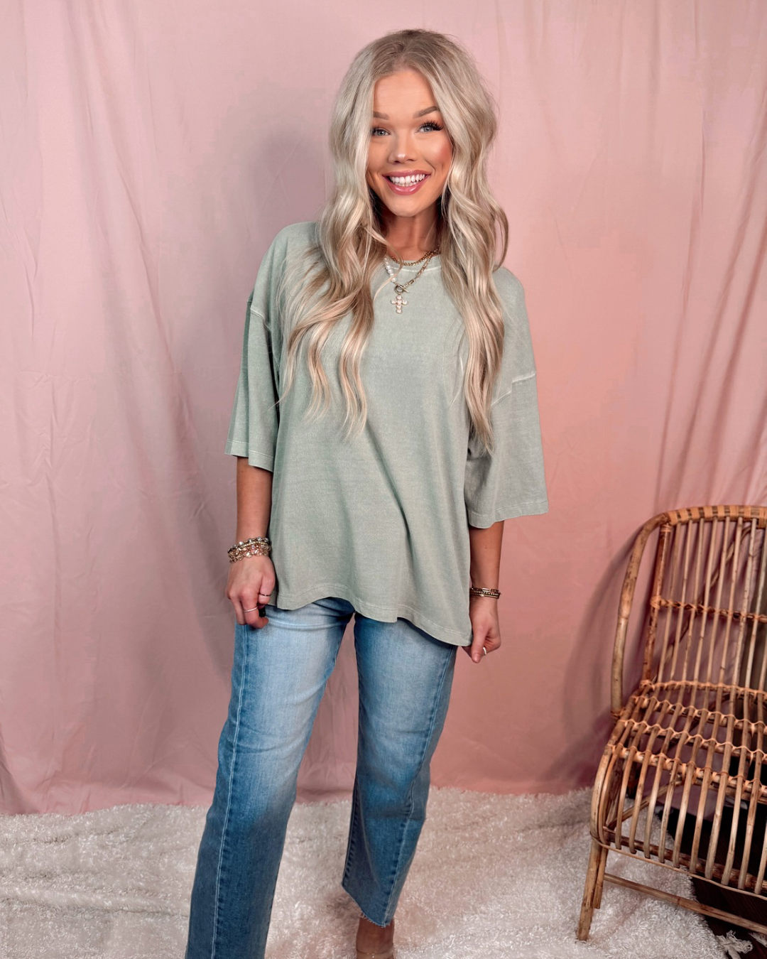 Soft Standard Vintage Inspired Oversized Tee - Sage Green