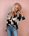 Ivory Noir Floral Printed Top - Black