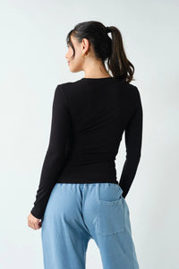 On Repeat Ribbed Long Sleeve Basic Top - Black