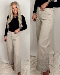 Lady May Lace Embroidered Hem Crop Jeans