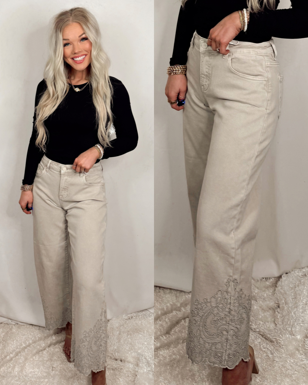 Lady May Lace Embroidered Hem Crop Jeans