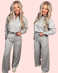 Slow Mornings Drawstring Wide Leg Pants - Heather Gray