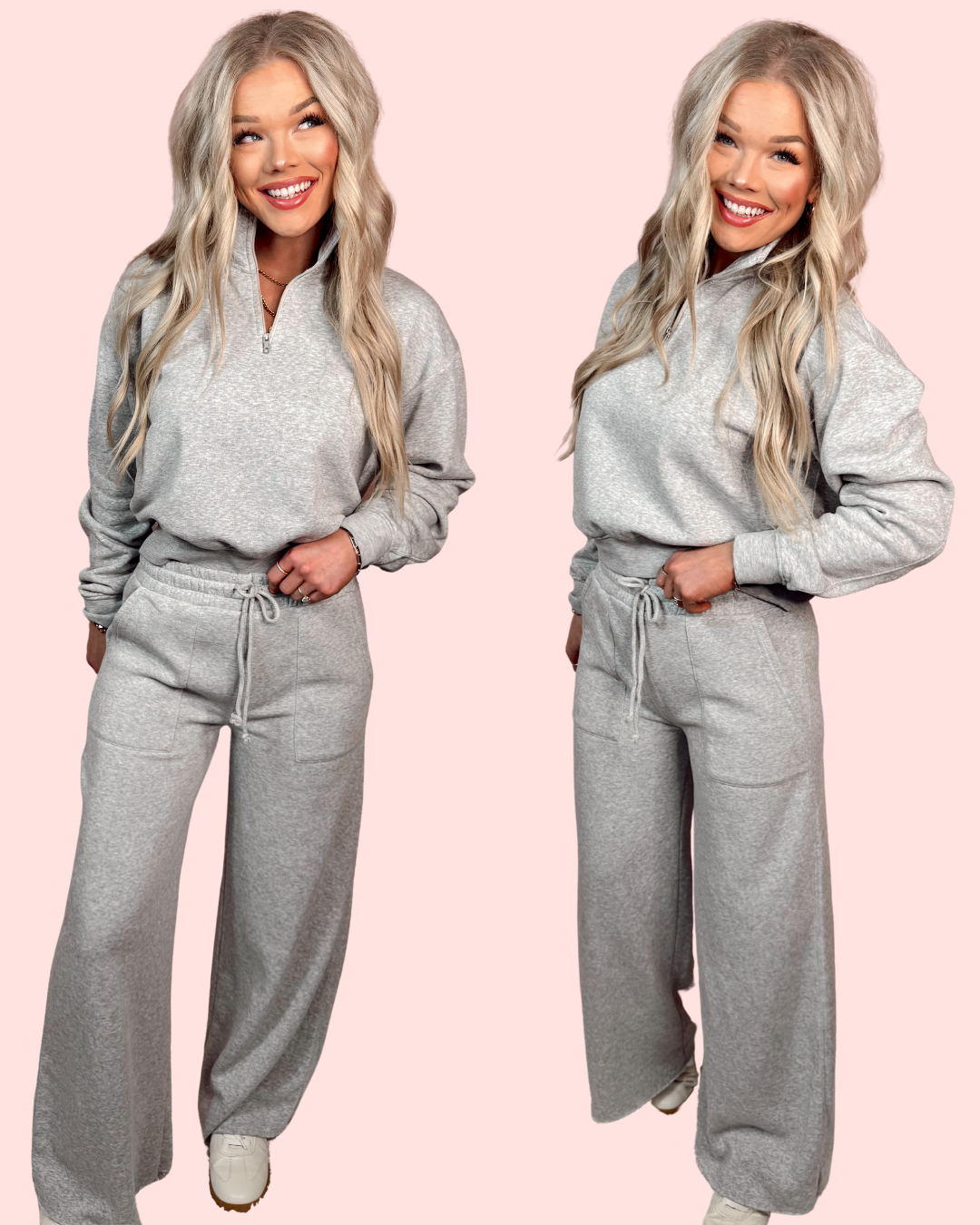 Slow Mornings Drawstring Wide Leg Pants - Heather Gray