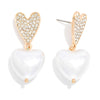 14K Gold Dipped Heart Pave + Pearl Earrings